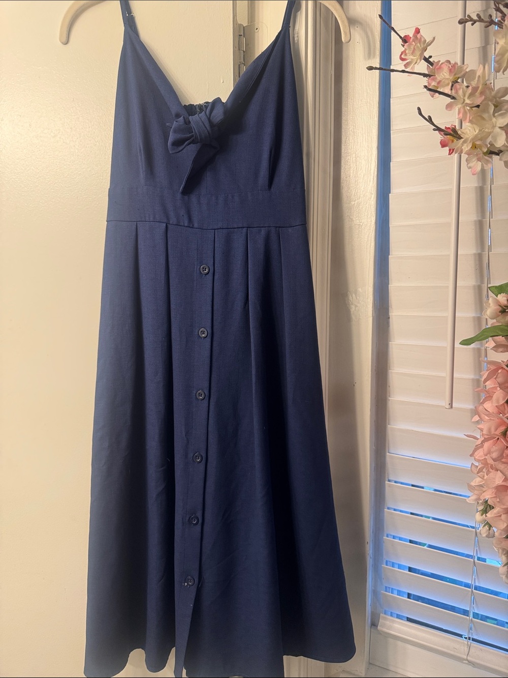 Kensie Navy Knot-Front Button Midi Dress
